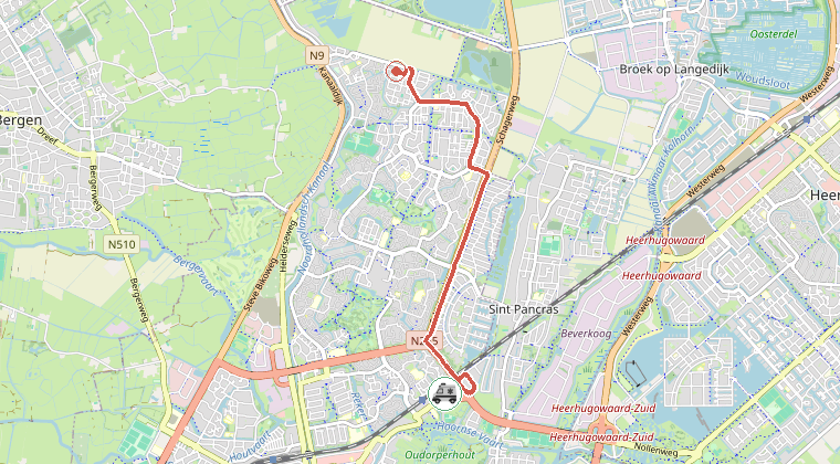 Kaart van de omgeving van de melding, met de kazerne die is gealarmeerd