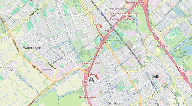 Kaart van de omgeving van de melding, met de kazerne die is gealarmeerd