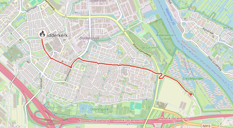 Kaart van de omgeving van de melding, met de kazerne die is gealarmeerd