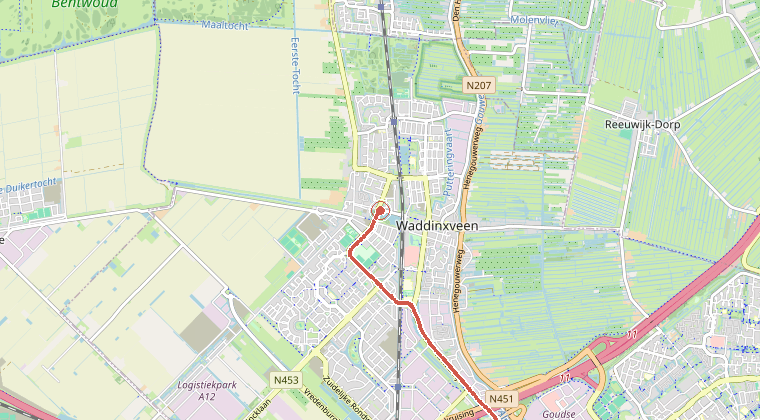 Kaart van de omgeving van de melding, met de kazerne die is gealarmeerd