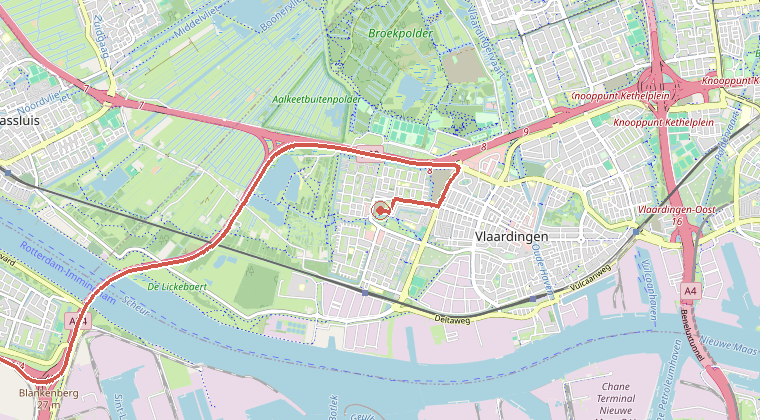 Kaart van de omgeving van de melding, met de kazerne die is gealarmeerd