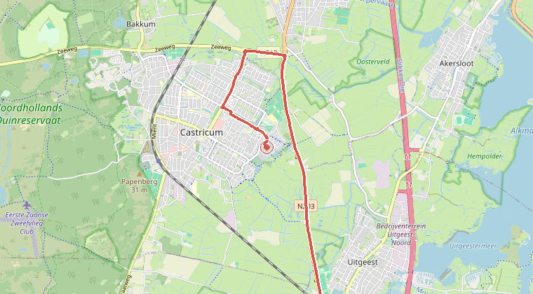 Kaart van de omgeving van de melding, met de kazerne die is gealarmeerd