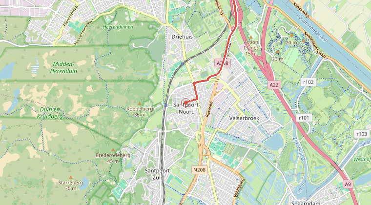Kaart van de omgeving van de melding, met de kazerne die is gealarmeerd