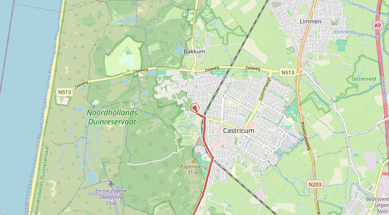 Kaart van de omgeving van de melding, met de kazerne die is gealarmeerd