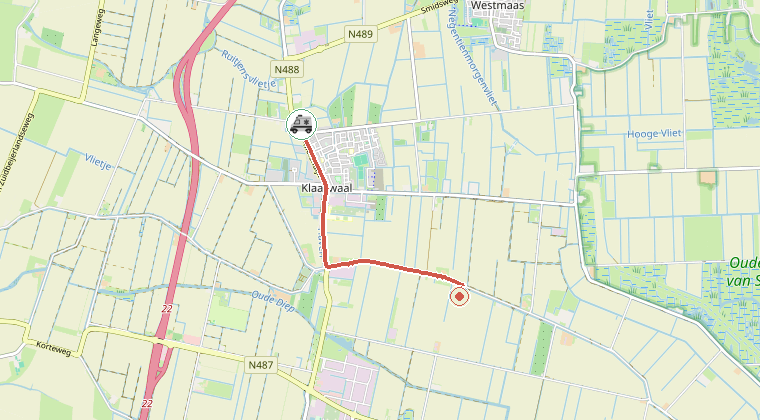Kaart van de omgeving van de melding, met de kazerne die is gealarmeerd