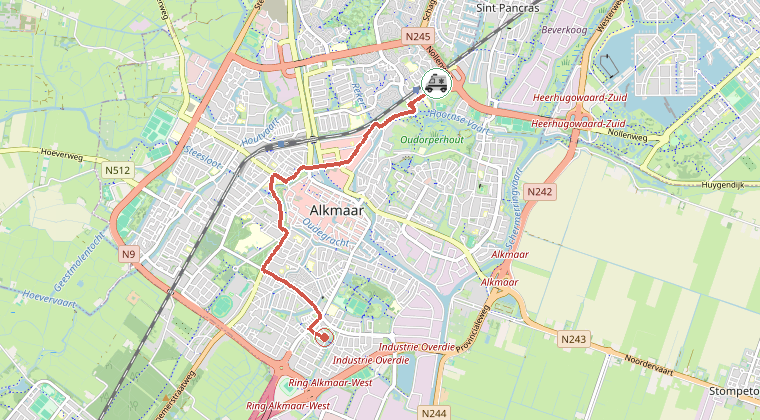 Kaart van de omgeving van de melding, met de kazerne die is gealarmeerd