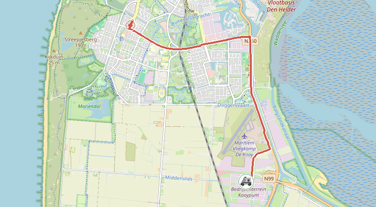 Kaart van de omgeving van de melding, met de kazerne die is gealarmeerd