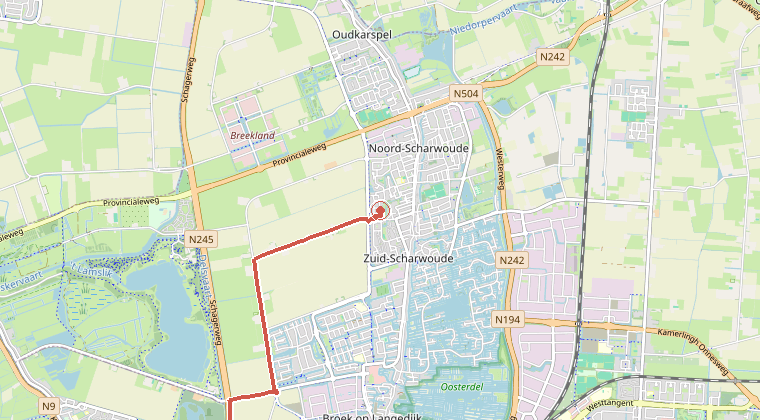 Kaart van de omgeving van de melding, met de kazerne die is gealarmeerd