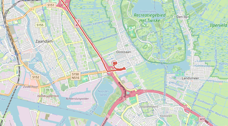 Kaart van de omgeving van de melding, met de kazerne die is gealarmeerd