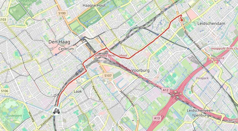 Kaart van de omgeving van de melding, met de kazerne die is gealarmeerd