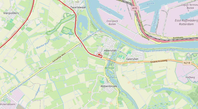 Kaart van de omgeving van de melding, met de kazerne die is gealarmeerd