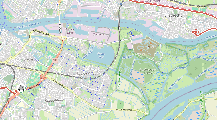 Kaart van de omgeving van de melding, met de kazerne die is gealarmeerd