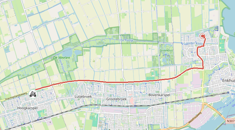 Kaart van de omgeving van de melding, met de kazerne die is gealarmeerd