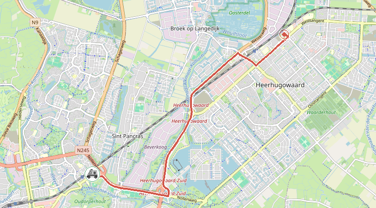 Kaart van de omgeving van de melding, met de kazerne die is gealarmeerd