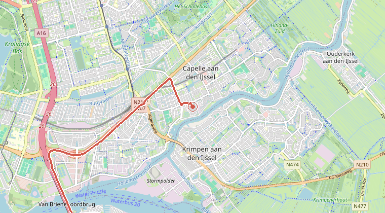Kaart van de omgeving van de melding, met de kazerne die is gealarmeerd