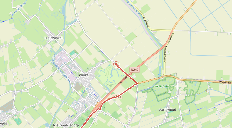 Kaart van de omgeving van de melding, met de kazerne die is gealarmeerd