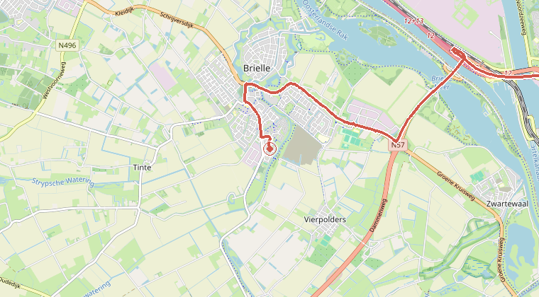 Kaart van de omgeving van de melding, met de kazerne die is gealarmeerd