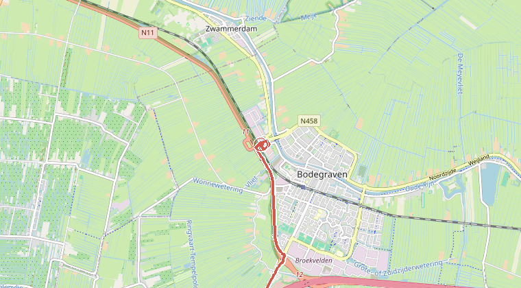 Kaart van de omgeving van de melding, met de kazerne die is gealarmeerd