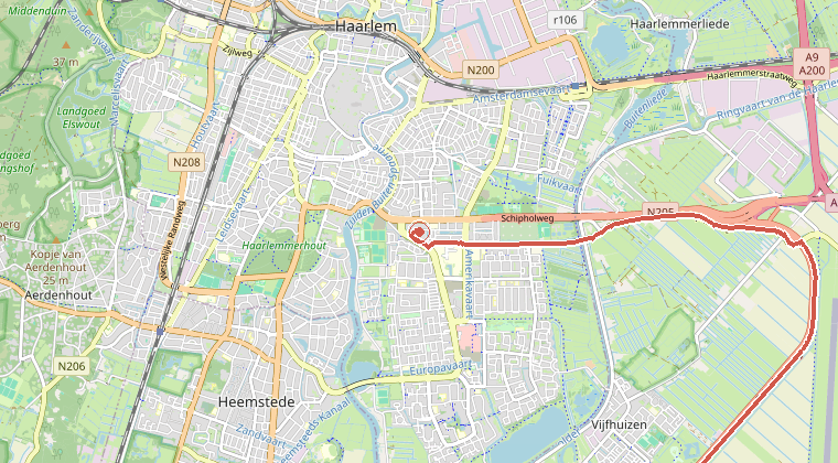 Kaart van de omgeving van de melding, met de kazerne die is gealarmeerd