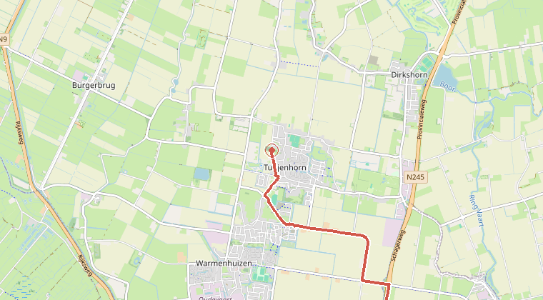 Kaart van de omgeving van de melding, met de kazerne die is gealarmeerd
