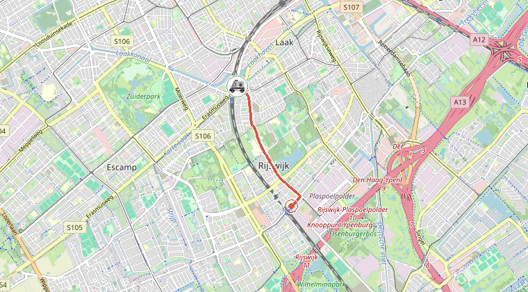Kaart van de omgeving van de melding, met de kazerne die is gealarmeerd