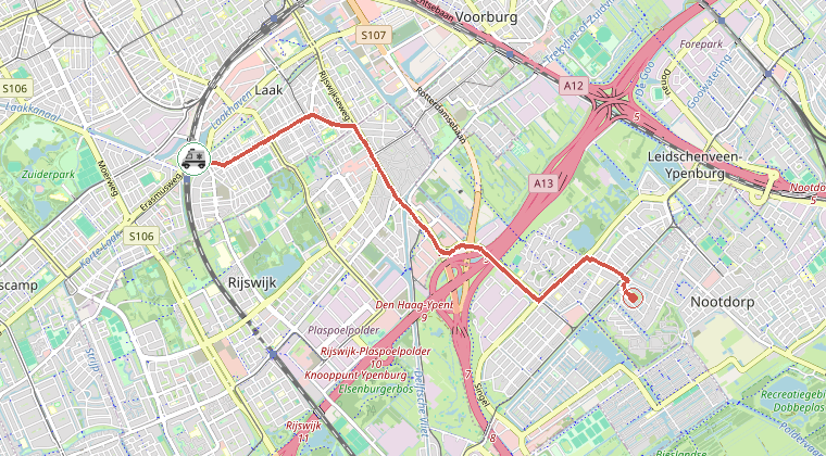 Kaart van de omgeving van de melding, met de kazerne die is gealarmeerd