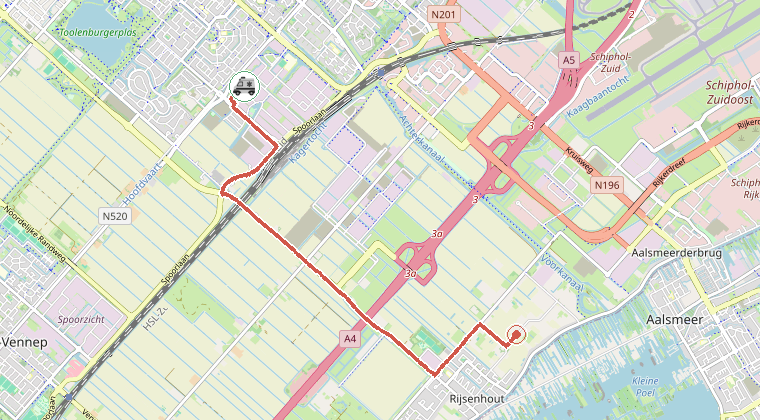 Kaart van de omgeving van de melding, met de kazerne die is gealarmeerd
