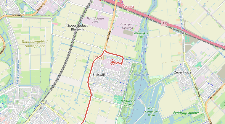 Kaart van de omgeving van de melding, met de kazerne die is gealarmeerd