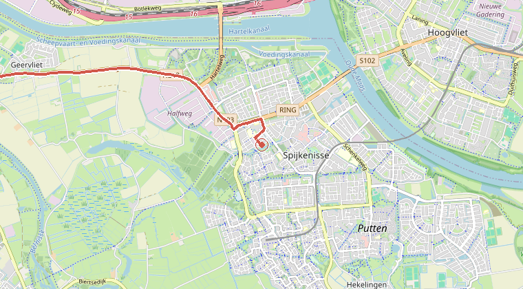 Kaart van de omgeving van de melding, met de kazerne die is gealarmeerd