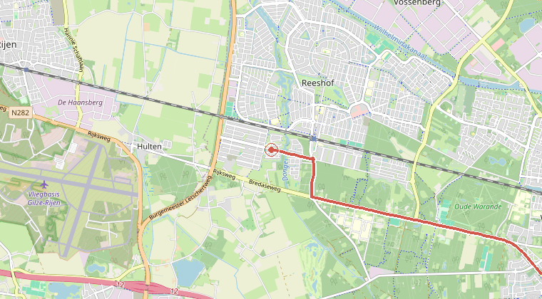 Kaart van de omgeving van de melding, met de kazerne die is gealarmeerd