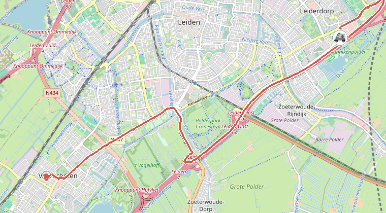 Kaart van de omgeving van de melding, met de kazerne die is gealarmeerd
