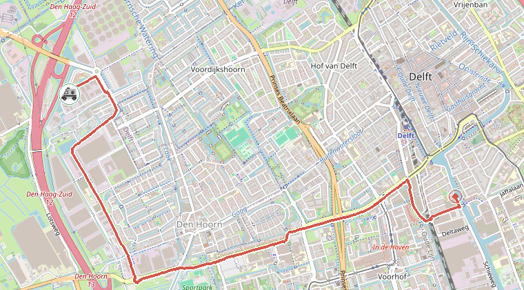 Kaart van de omgeving van de melding, met de kazerne die is gealarmeerd