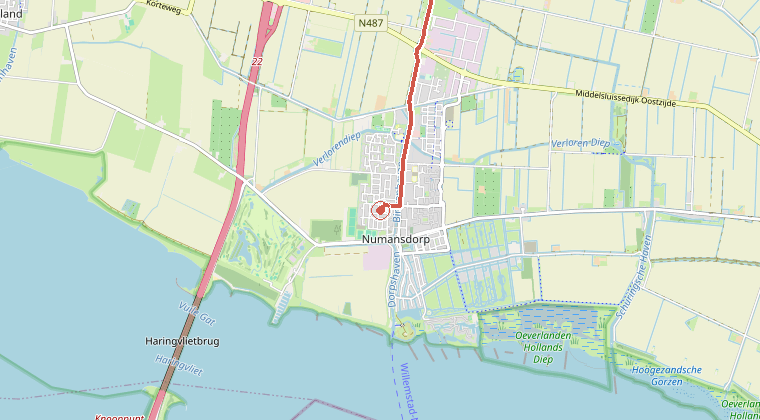 Kaart van de omgeving van de melding, met de kazerne die is gealarmeerd