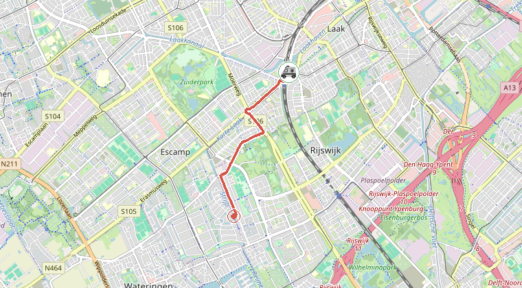 Kaart van de omgeving van de melding, met de kazerne die is gealarmeerd