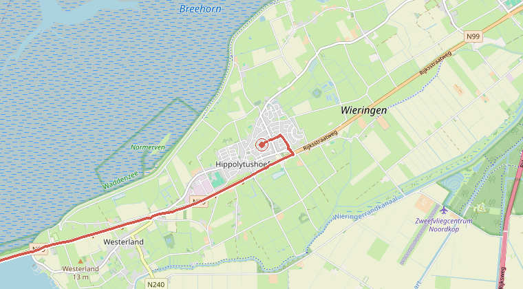 Kaart van de omgeving van de melding, met de kazerne die is gealarmeerd