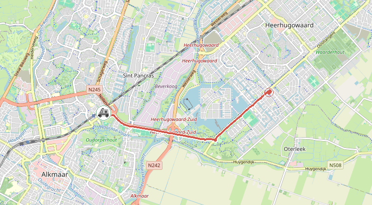 Kaart van de omgeving van de melding, met de kazerne die is gealarmeerd