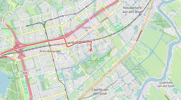 Kaart van de omgeving van de melding, met de kazerne die is gealarmeerd