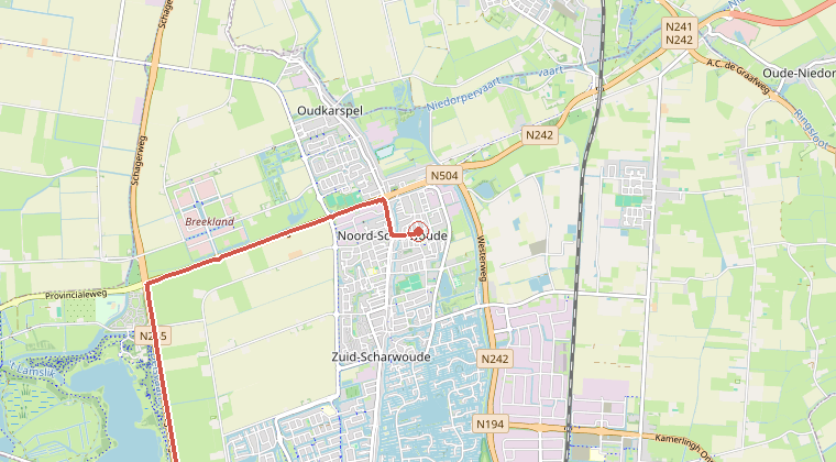 Kaart van de omgeving van de melding, met de kazerne die is gealarmeerd