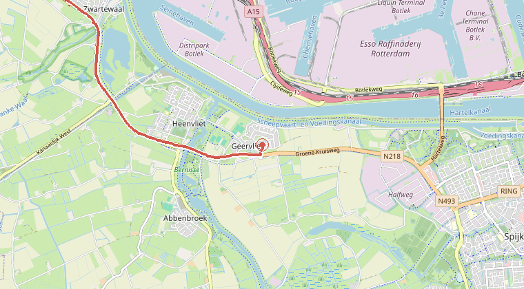 Kaart van de omgeving van de melding, met de kazerne die is gealarmeerd