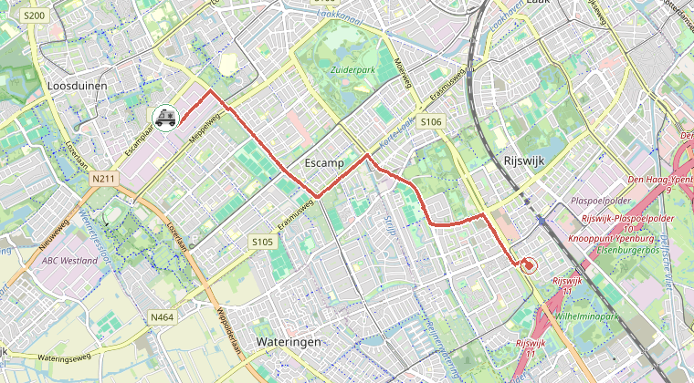 Kaart van de omgeving van de melding, met de kazerne die is gealarmeerd