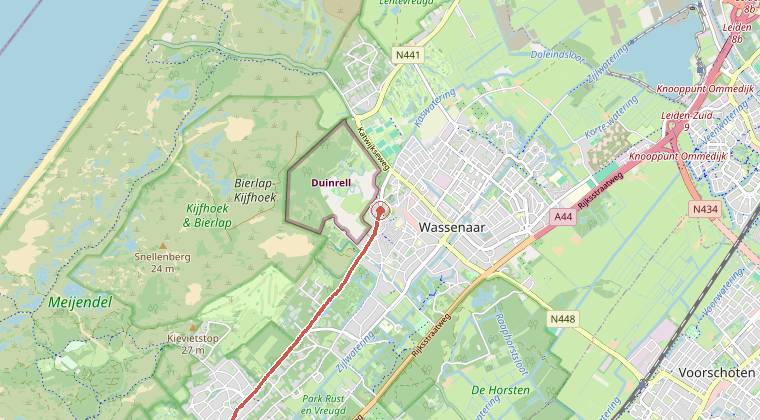 Kaart van de omgeving van de melding, met de kazerne die is gealarmeerd