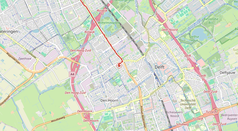 Kaart van de omgeving van de melding, met de kazerne die is gealarmeerd
