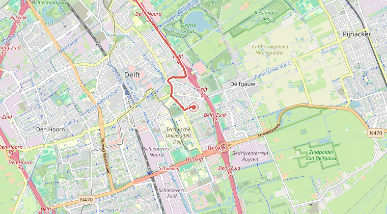 Kaart van de omgeving van de melding, met de kazerne die is gealarmeerd