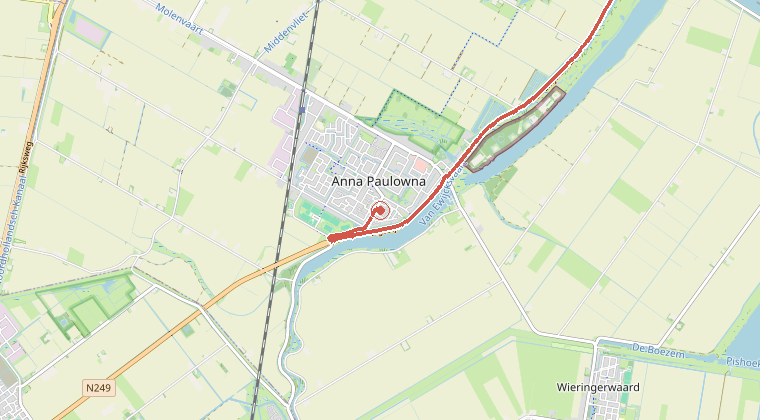Kaart van de omgeving van de melding, met de kazerne die is gealarmeerd