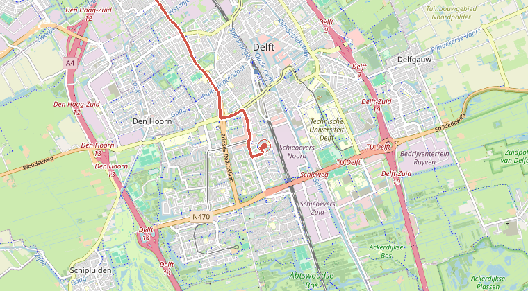 Kaart van de omgeving van de melding, met de kazerne die is gealarmeerd