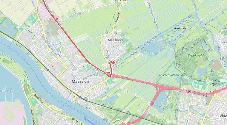 Kaart van de omgeving van de melding, met de kazerne die is gealarmeerd