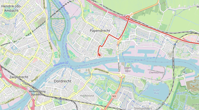 Kaart van de omgeving van de melding, met de kazerne die is gealarmeerd