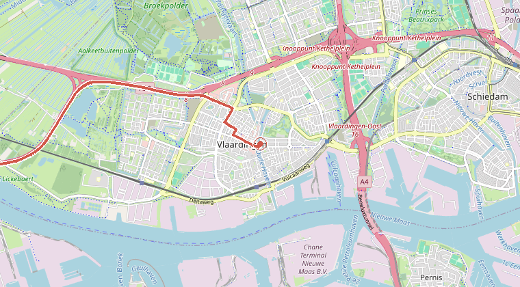 Kaart van de omgeving van de melding, met de kazerne die is gealarmeerd
