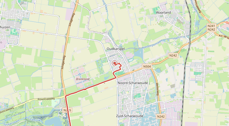 Kaart van de omgeving van de melding, met de kazerne die is gealarmeerd
