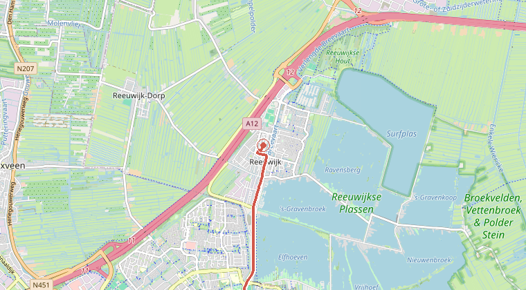 Kaart van de omgeving van de melding, met de kazerne die is gealarmeerd